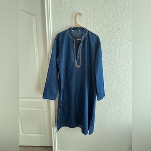Blue Long Sleeve Tunic with pockets by Shilpi for men or women plus size 2x